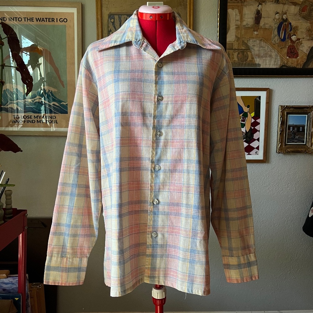 80s Jeans West Pink, Blue & Yellow Plaid Blouse